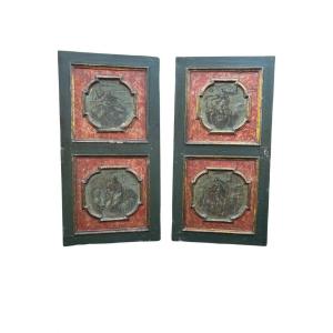 Rare Pair Of Lacquered Doors On Both Sides