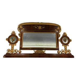 Empire  Walnut Fireplace With Carved And Gilded Wood Decorations
