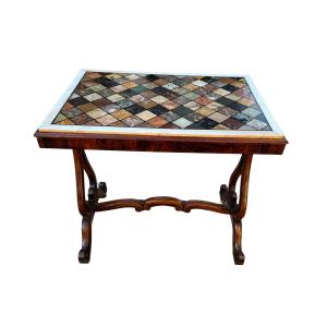 Coffee Table With Marble Top Inlaid With Polychrome Marble
