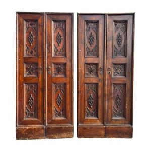 Pair Of Walnut Doors With Two Leaves Each, Of Lombard Origin
