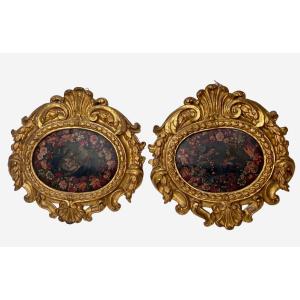 Paire de peintures sur cuivre dans leurs cadres originaux