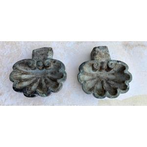 paire de bénitiers en marbre vert