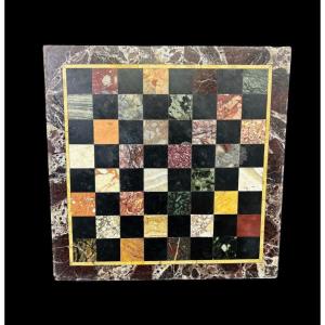 Chessboard Made Of Polychrome Marble Mounted On Slate