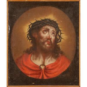 Oil Painting On Canvas Depicting Christ Crowned With Thorns