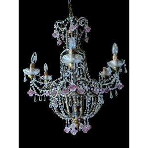 Lustre en verre et cristaux colorés