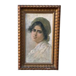 Peinture à l'huile sur toile avec signature indéchiffrable dans son cadre d'origine