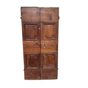 Double-panel Walnut Door With Panels And Original Hardware, Umbria