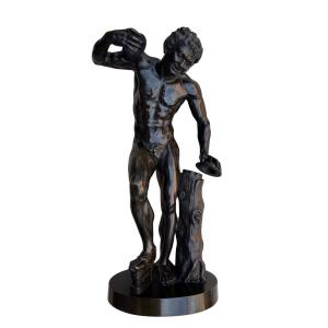 Bronze Sculpture Signed "duchemin" Depicting A Dancing Faun With Cymbals