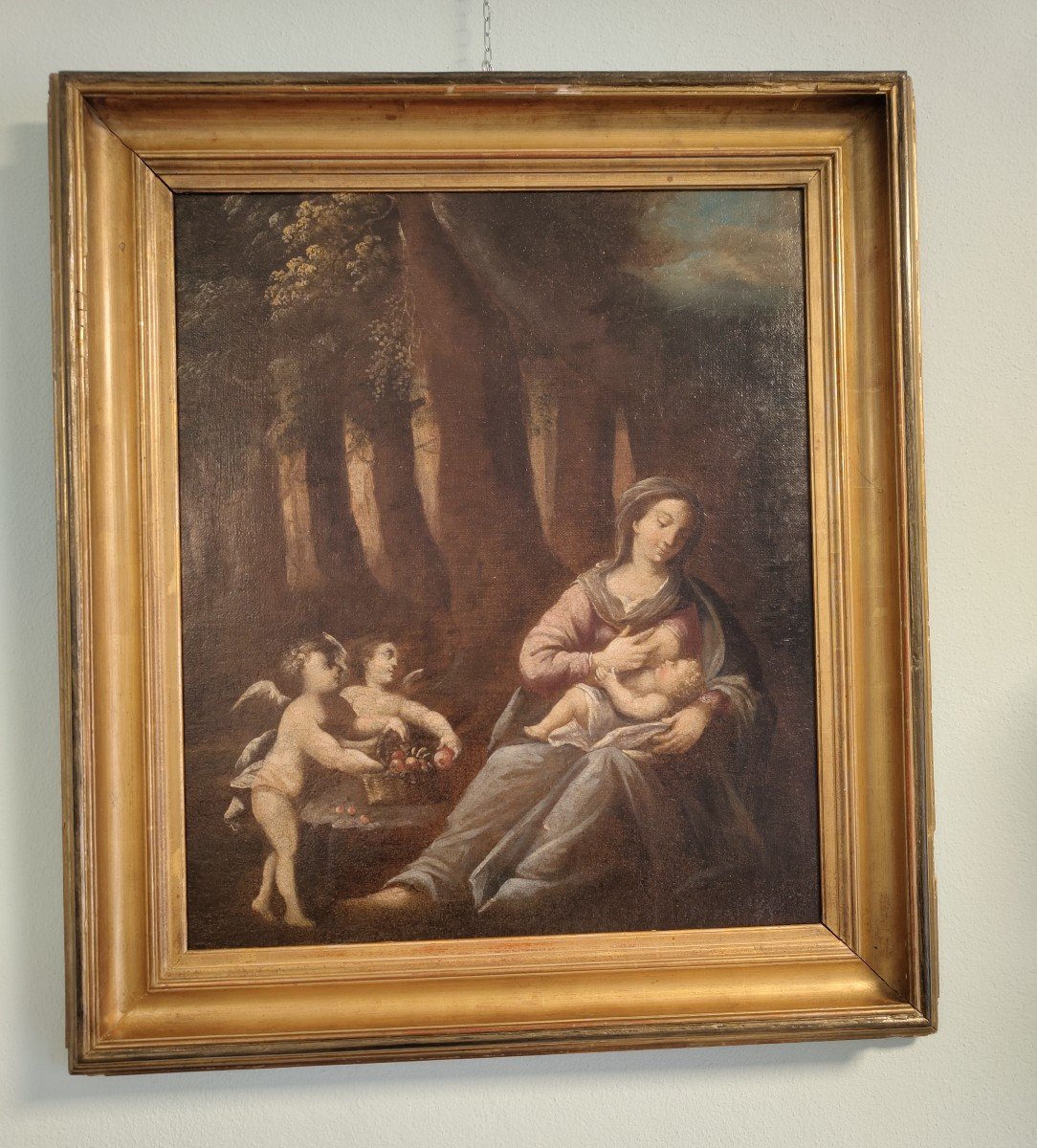 Oil Painting On Canvas Vierge à l'Enfant With Two Putti-photo-3