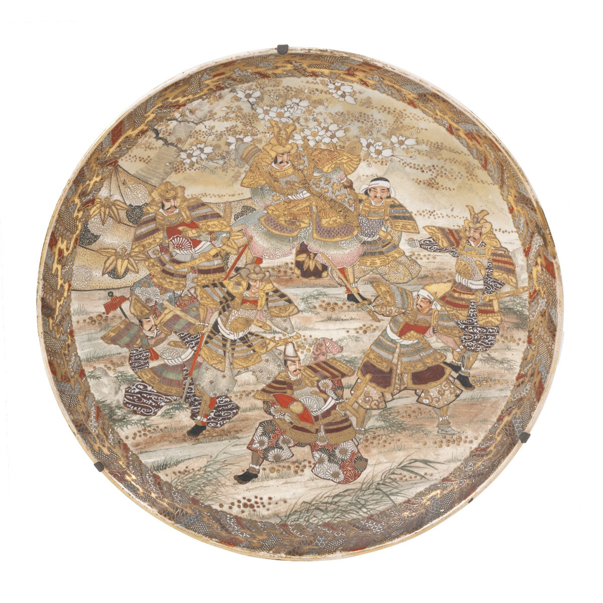 A Large Plate With Samurai Fighting Scenes