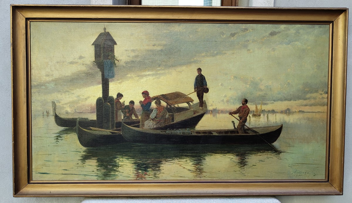 Peinture à l'huile sur toile "Adelchi De Grossi"-photo-3