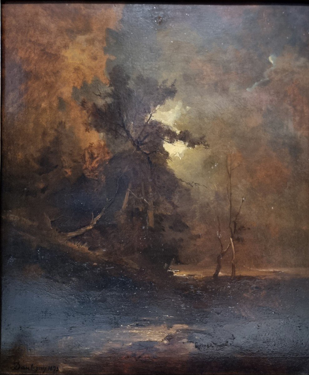 Oil On Panel Signed Daubigny 1873-photo-4