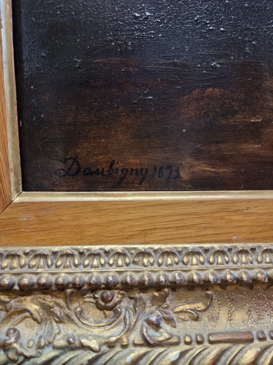Oil On Panel Signed Daubigny 1873-photo-1