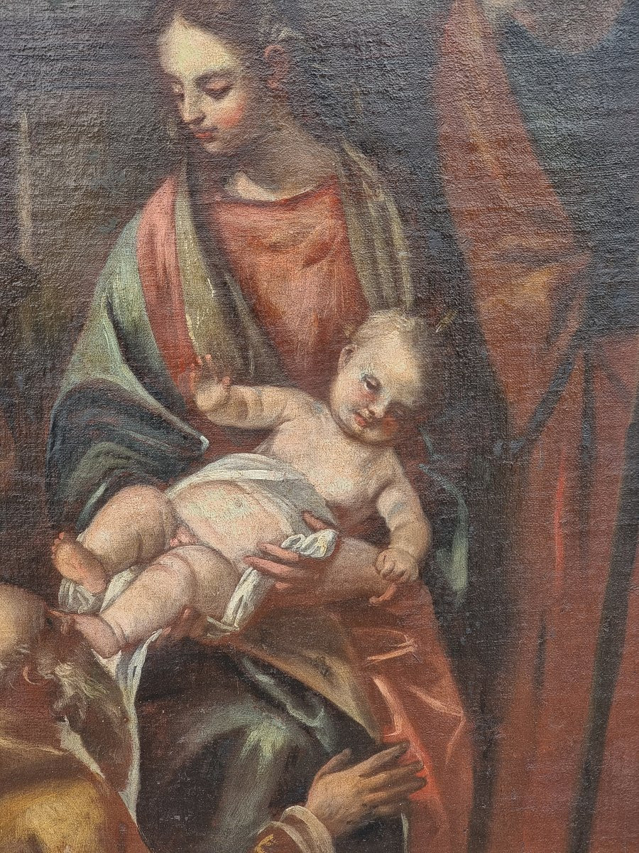 Vierge à L’enfant, Saint Joseph Et Saints En Adoration – école Vénitienne, Fin XVIIe Siècle-photo-4