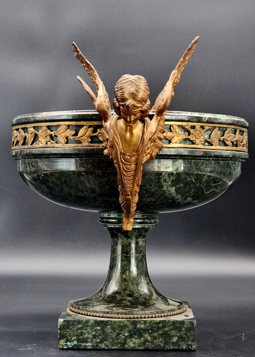 Coupe En Marbre Serpentine Verte Avec Montures En Bronze Doré – Fin Du XIXe Siècle-photo-2