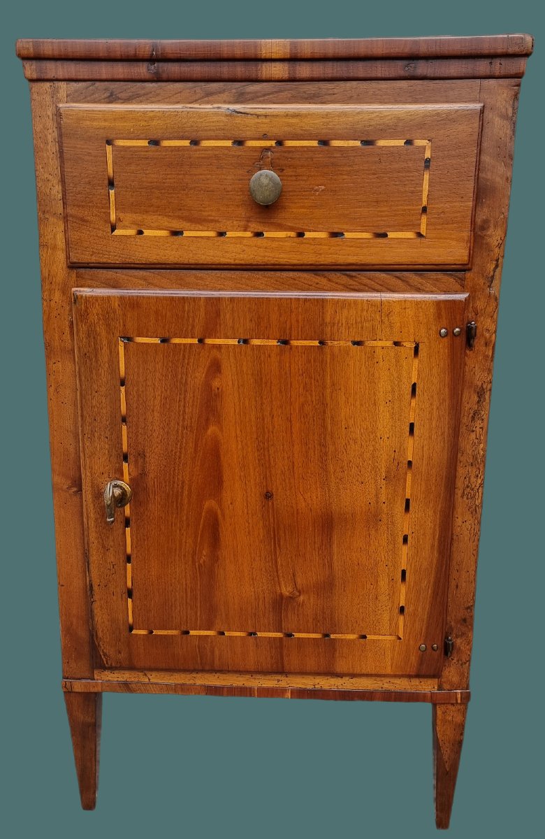 Paire De Chevets Louis XVI En Noyer Massif, Filets En érable – Vénétie/frioul, Fin Du XVIIIe Si-photo-3
