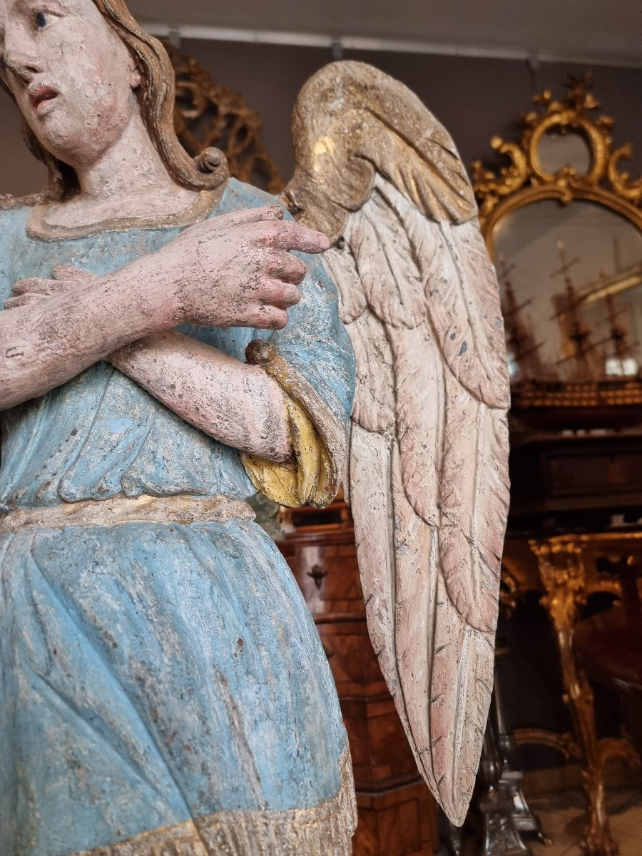 Sculpture En Bois Polychrome Représentant Un Ange – Haut-vénétie / Trentin, XVIIIe Siècle-photo-3