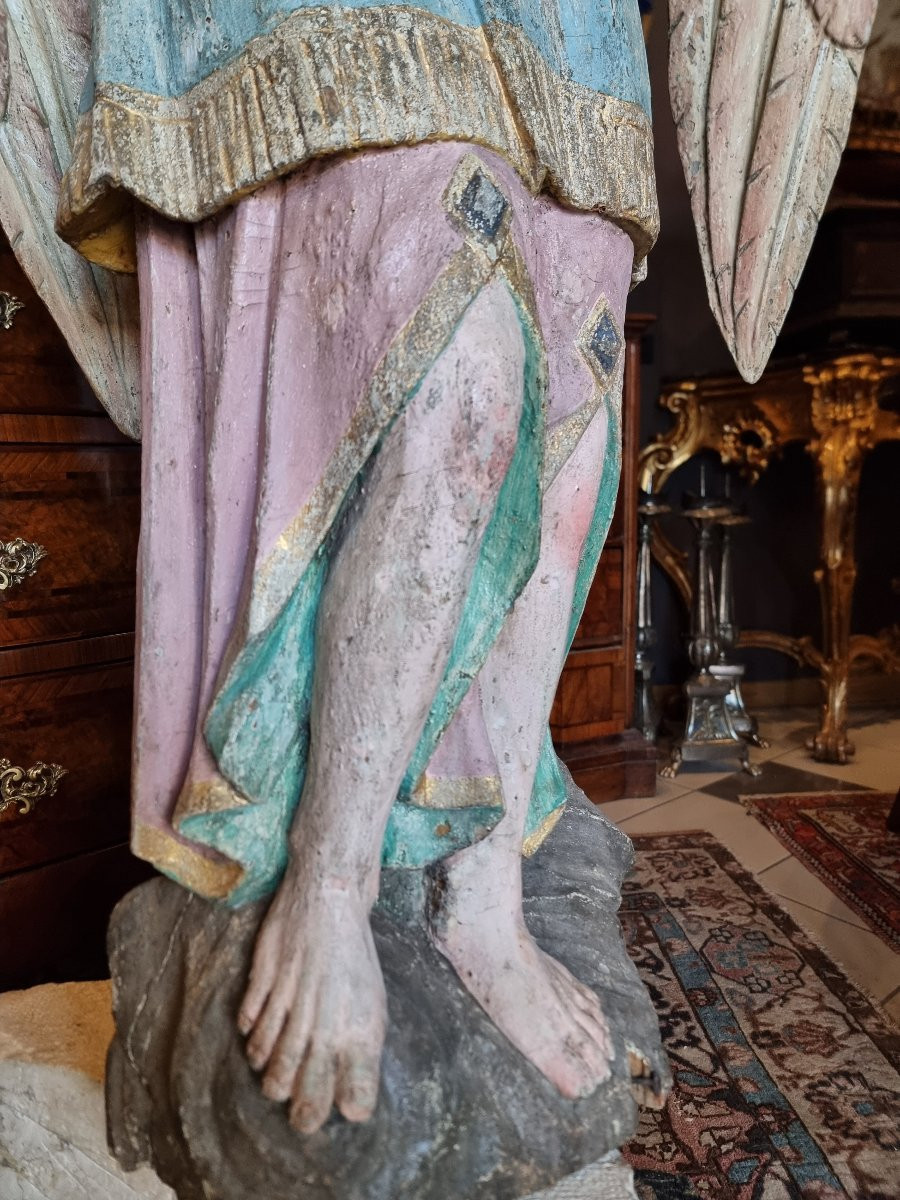 Sculpture En Bois Polychrome Représentant Un Ange – Haut-vénétie / Trentin, XVIIIe Siècle-photo-4