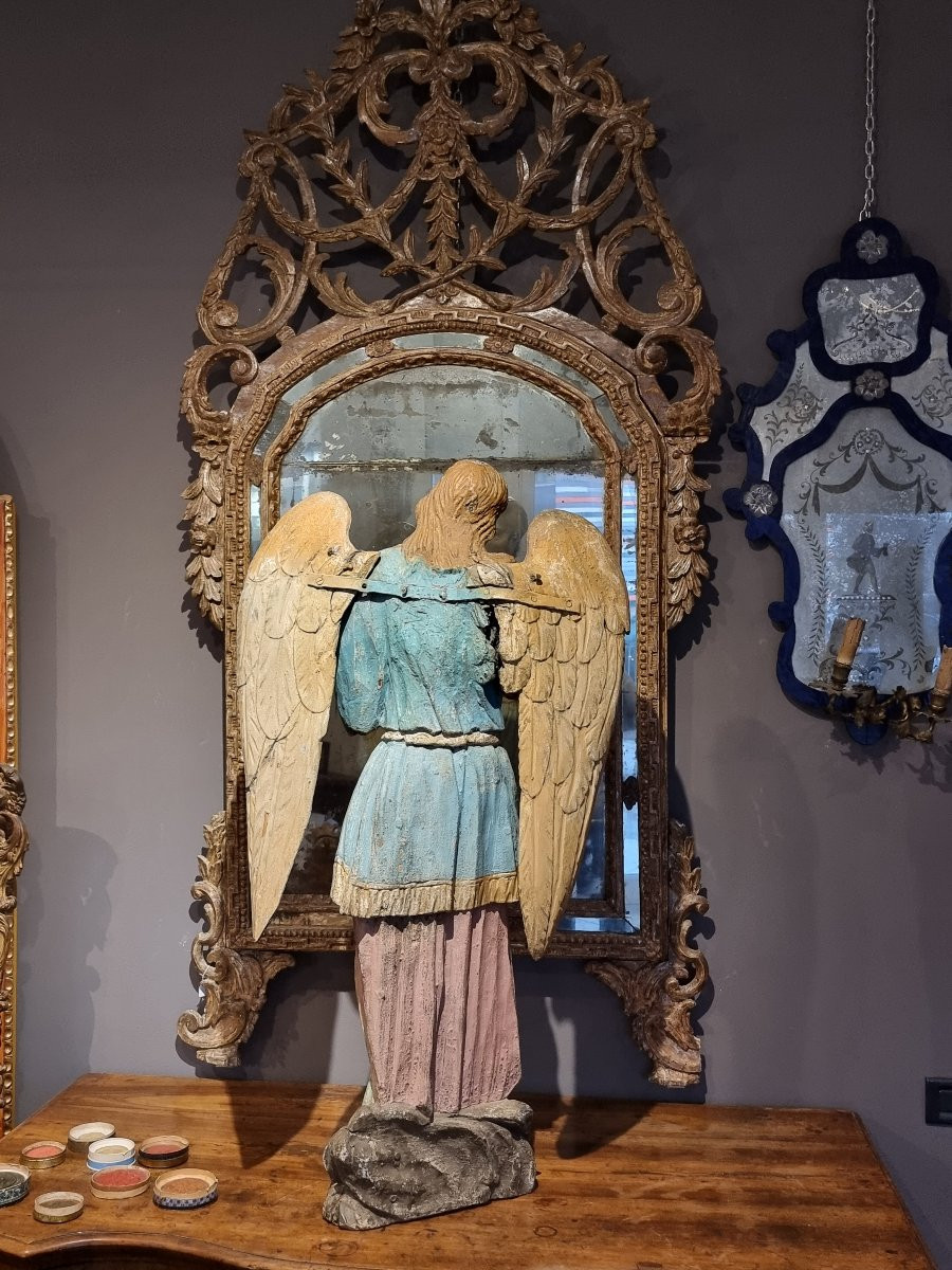 Sculpture En Bois Polychrome Représentant Un Ange – Haut-vénétie / Trentin, XVIIIe Siècle-photo-7