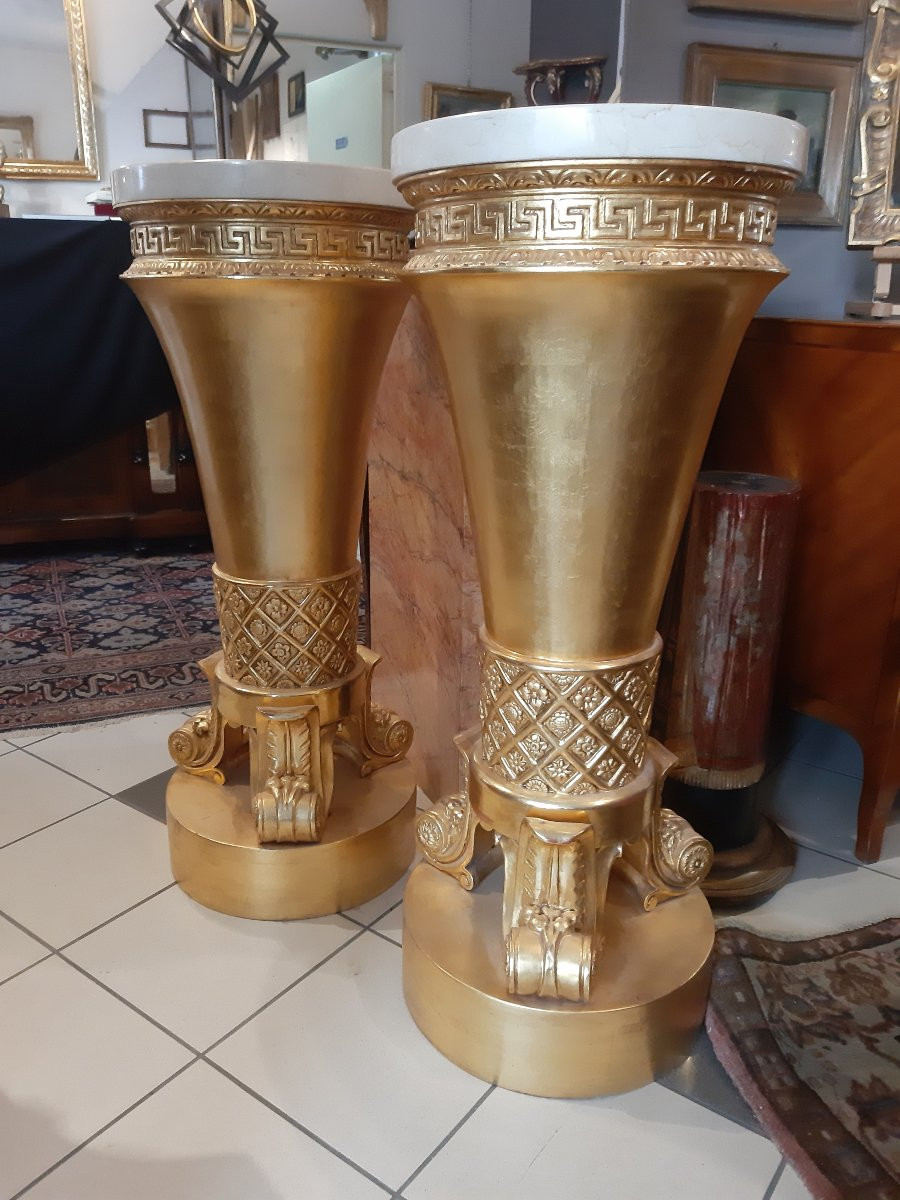 Pair Of Gilt Empire-style Columns – Italy, 1980s-photo-6
