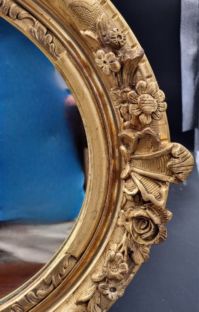Piedmontese Oval Mirror In Carved And Gilded Wood, Louis XVI Period-photo-2