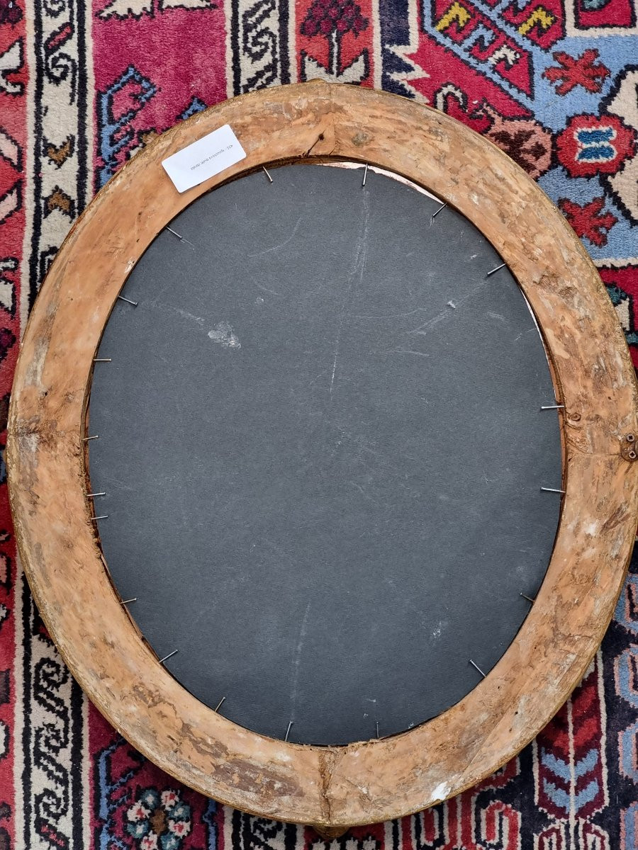Piedmontese Oval Mirror In Carved And Gilded Wood, Louis XVI Period-photo-3