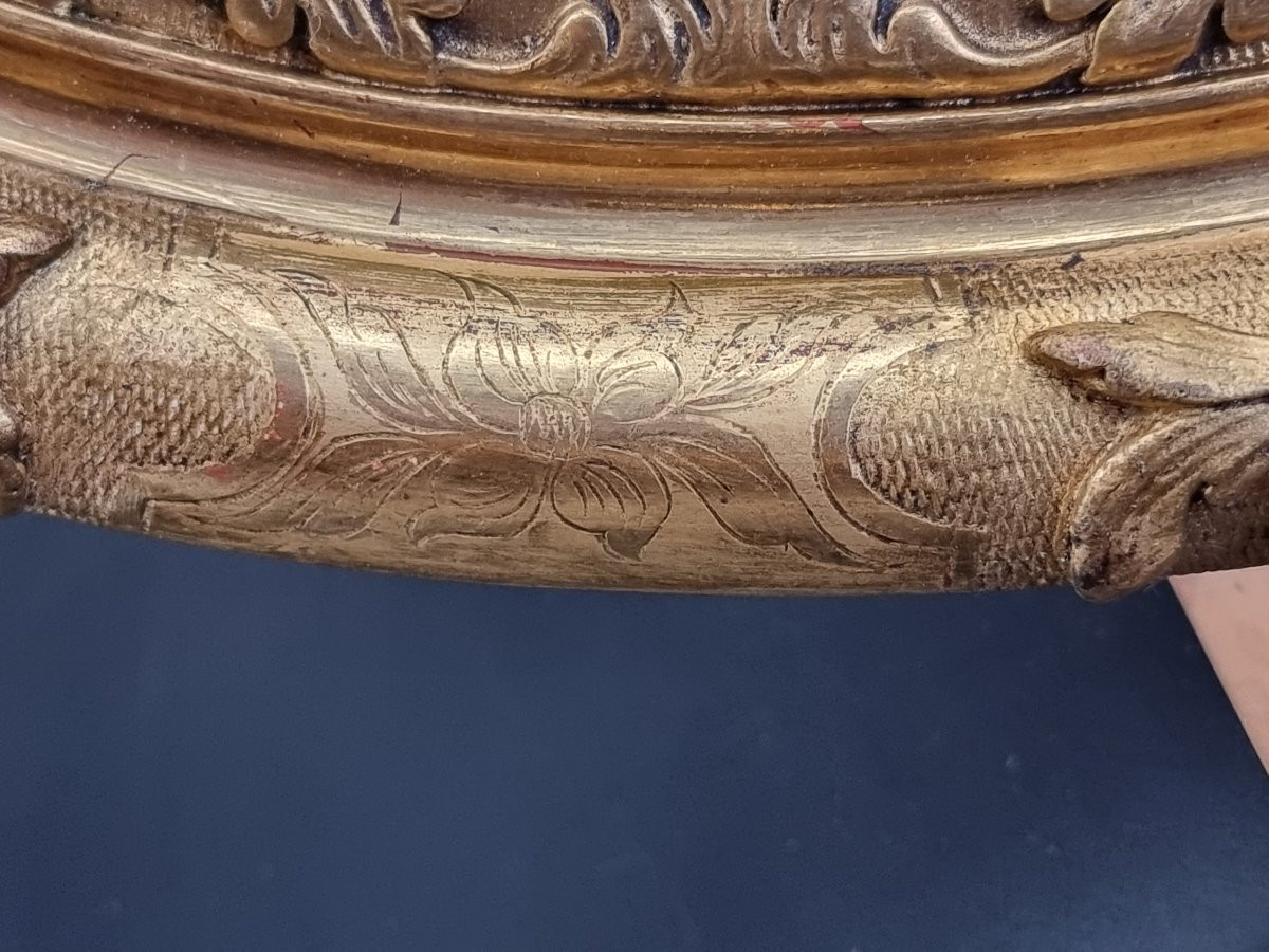 Piedmontese Oval Mirror In Carved And Gilded Wood, Louis XVI Period-photo-4
