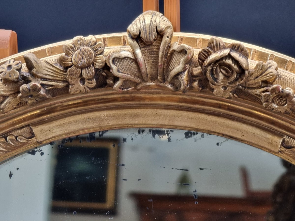Piedmontese Oval Mirror In Carved And Gilded Wood, Louis XVI Period-photo-2