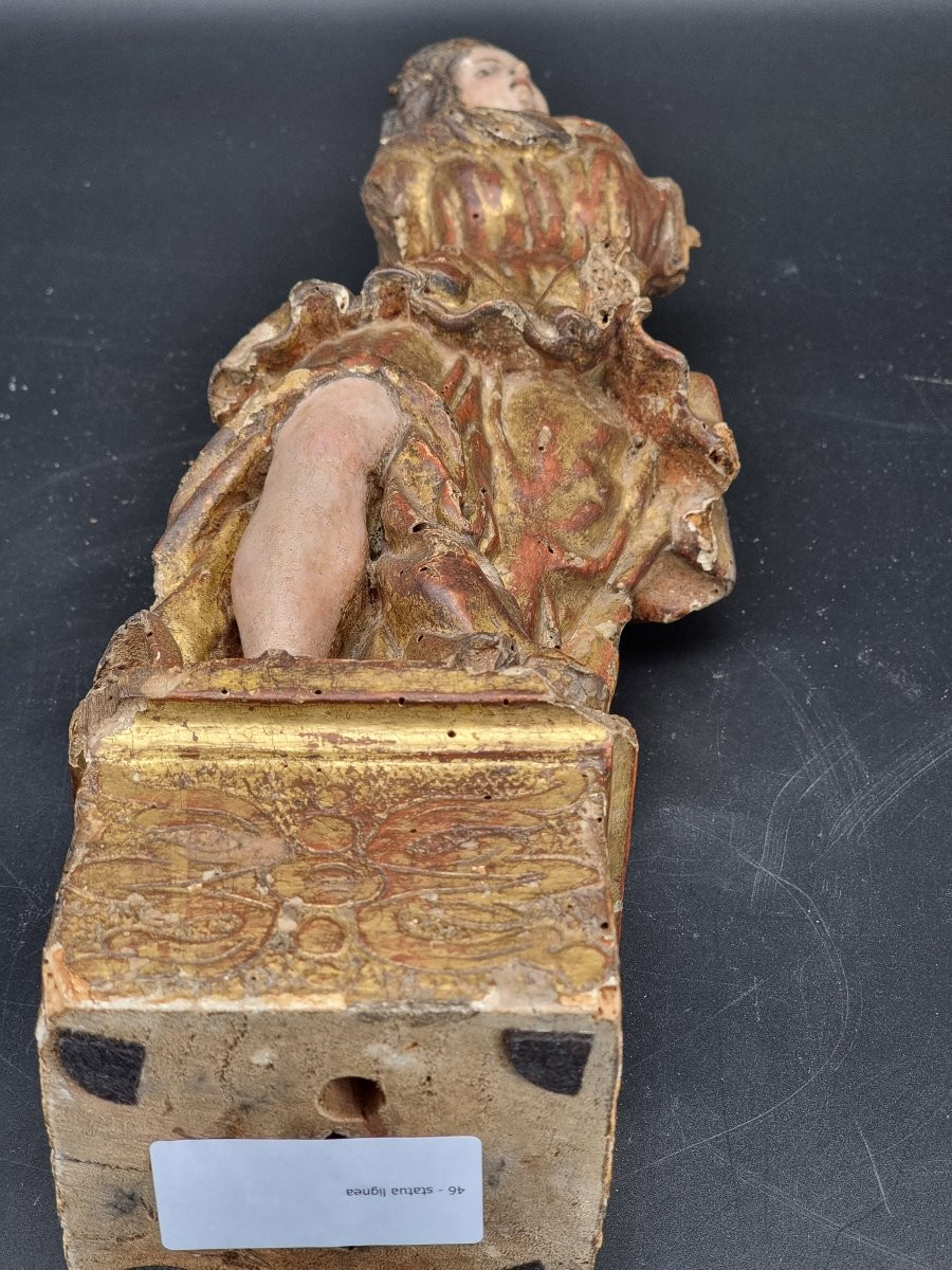 Sculpture En Bois Doré Et Polychrome, Nord De L’italie, Début Du XVIIIe Siècle-photo-2
