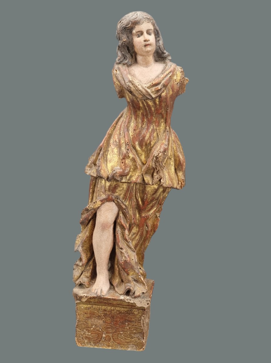 Sculpture En Bois Doré Et Polychrome, Nord De L’italie, Début Du XVIIIe Siècle