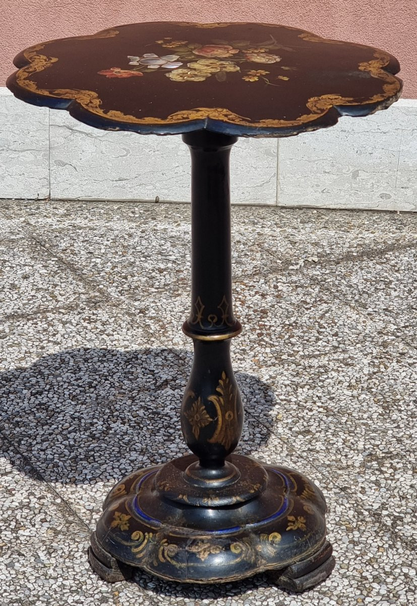 Guéridon Anglais En Bois Et Papier Mâché, Fin XIXe Siècle-photo-3