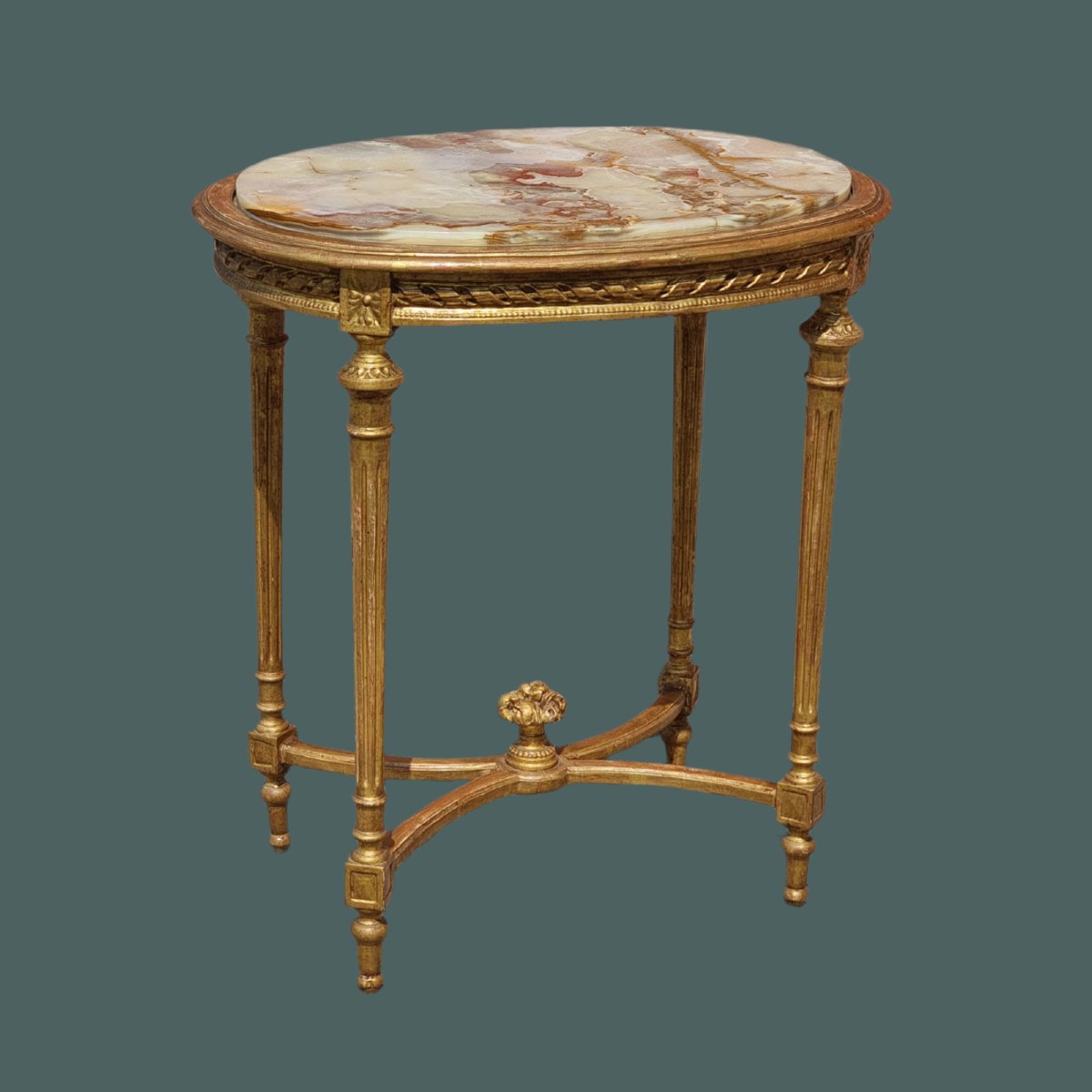 Table Française En Bois Doré, Style Louis XVI, Fin XIXe Siècle-photo-2
