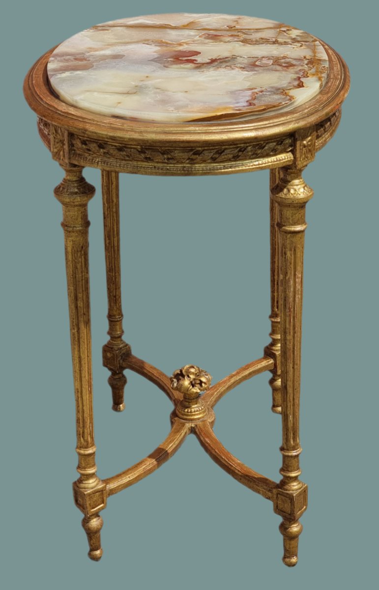 Table Française En Bois Doré, Style Louis XVI, Fin XIXe Siècle-photo-1