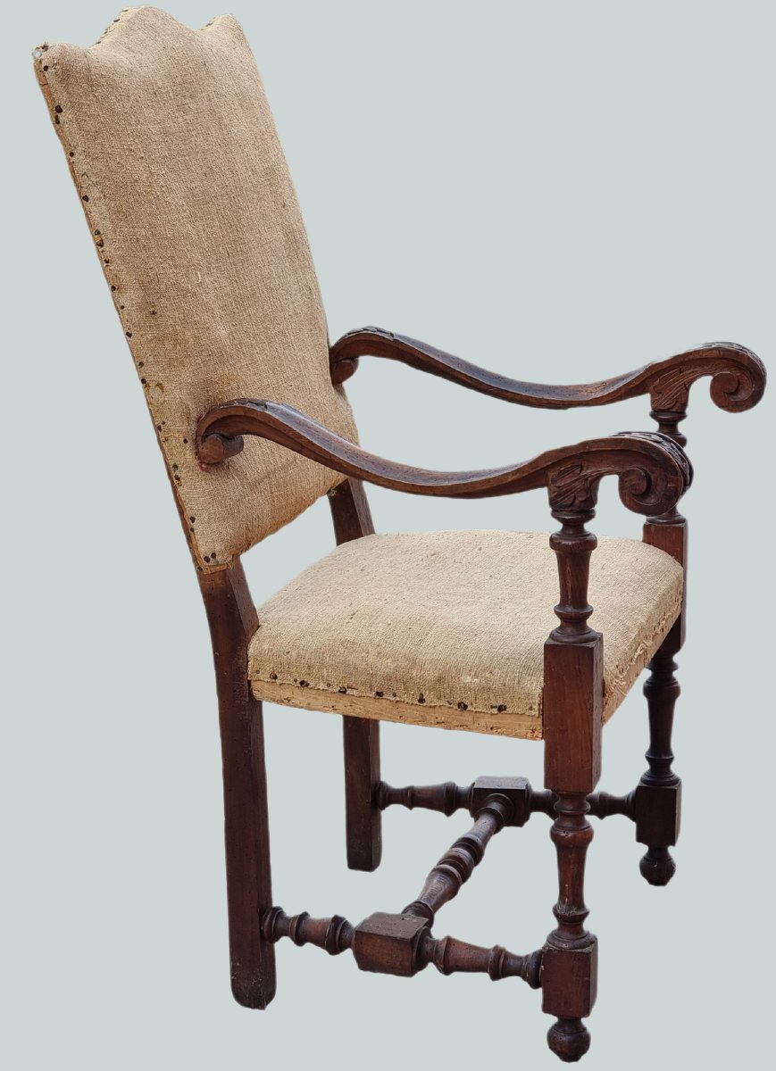 Rare Set Of Four Venetian Walnut Armchairs, Early 18th Century-photo-3
