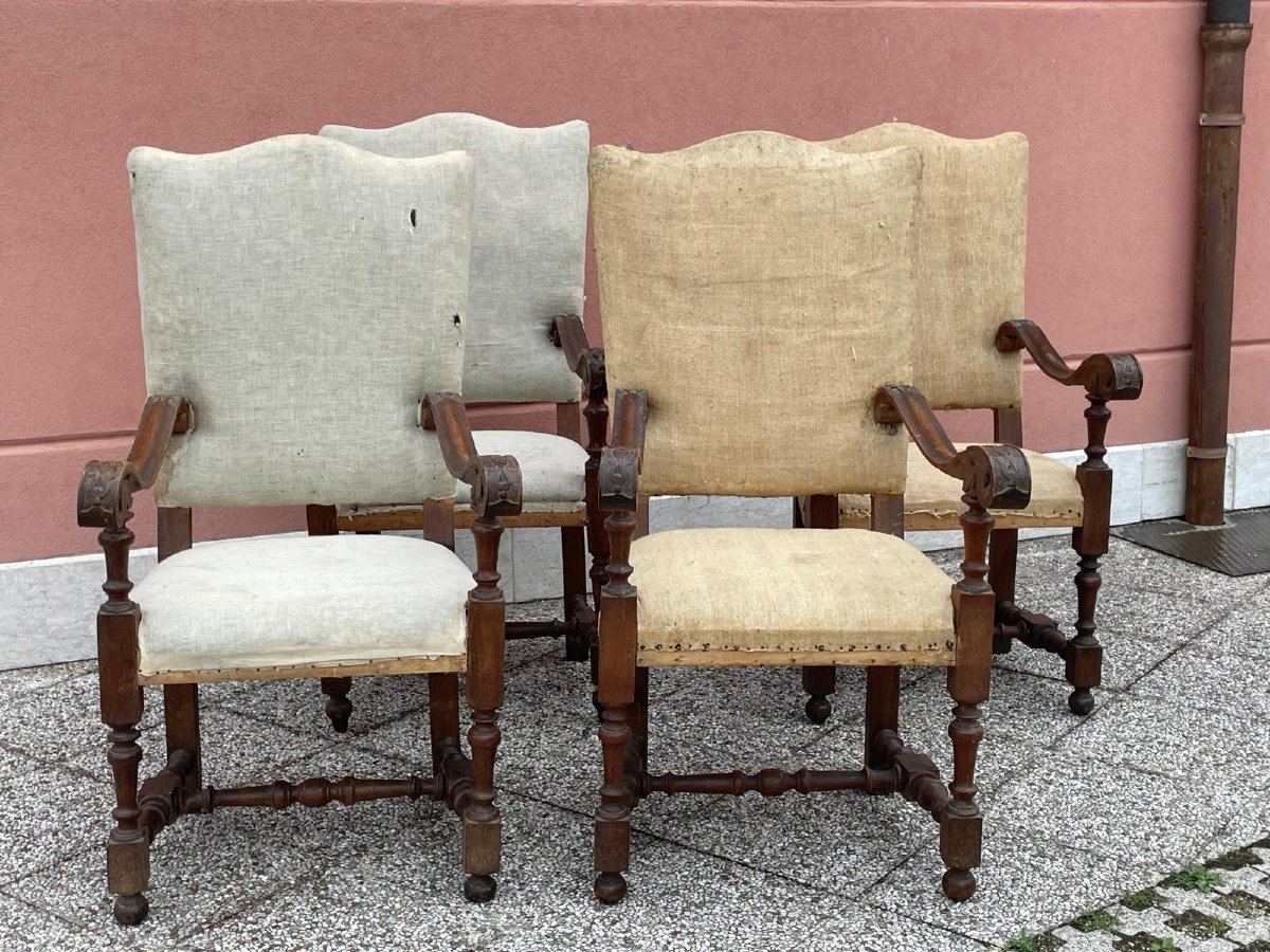 Rare Set Of Four Venetian Walnut Armchairs, Early 18th Century-photo-1
