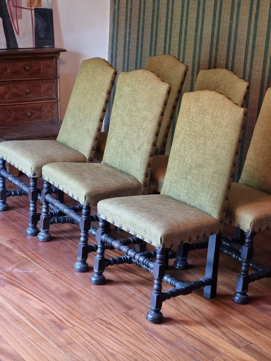 Jeu de six chaises à fuseaux en noyer – Fin XVIIᵉ / Début XVIIIᵉ siècle-photo-1