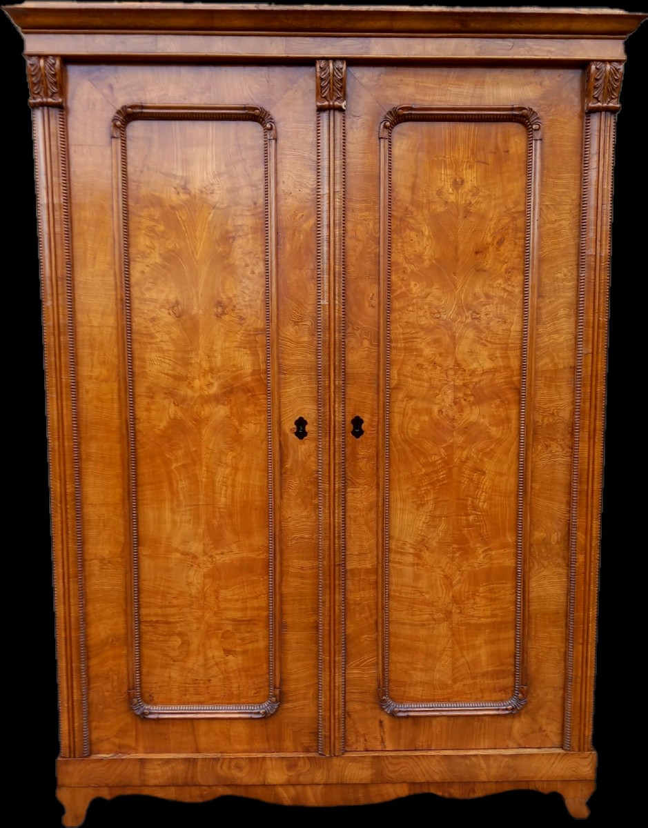Pair Of Biedermeier Armoires In Elm Burl – Austria, Early 19th Century