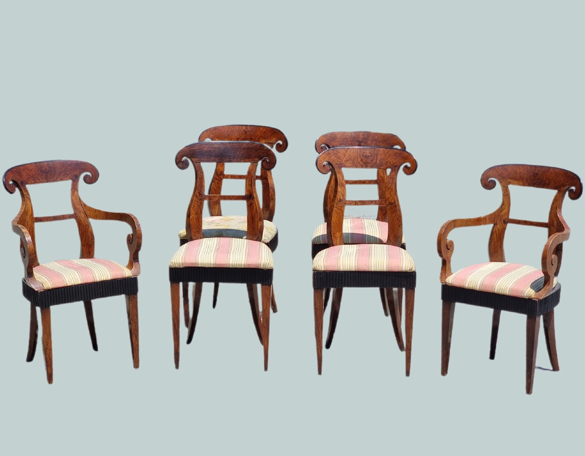 Ensemble de quatre chaises et deux fauteuils Carlo X – Vénétie, vers 1830