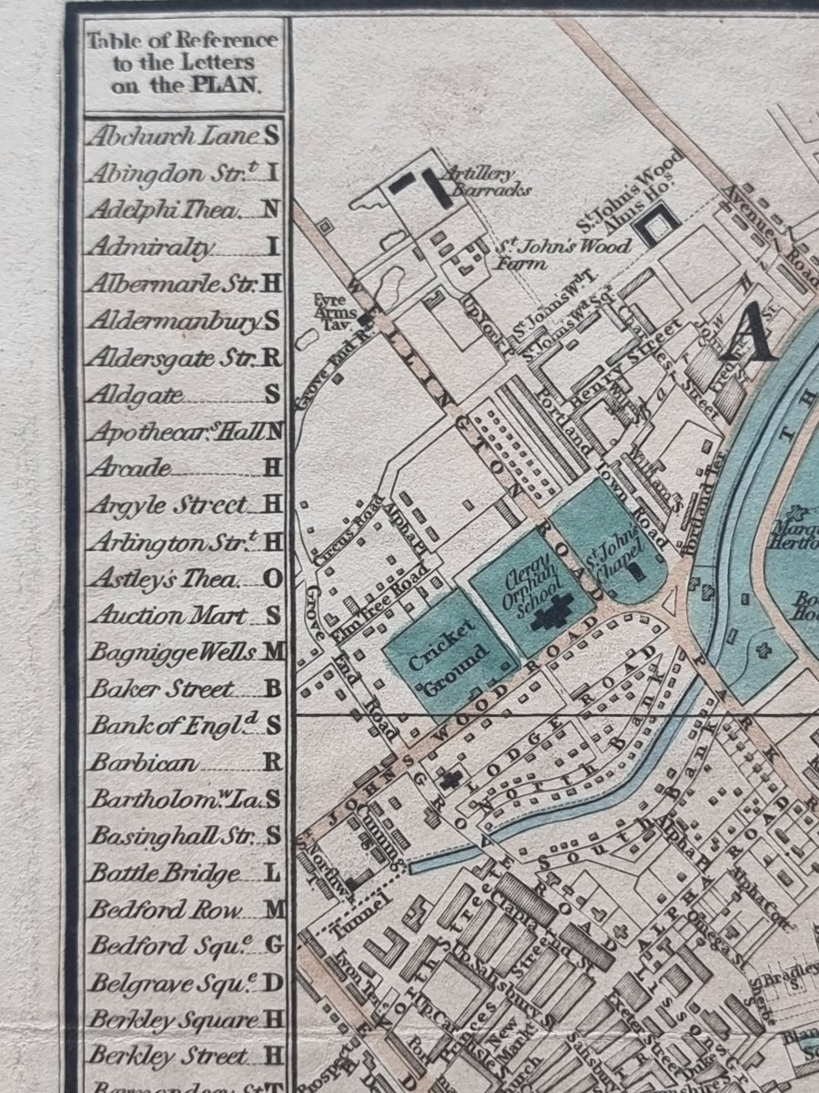 Cruchley’s New Plan of London – Édition 1840  Carte géographique pliante d’époque, montée sur t-photo-3