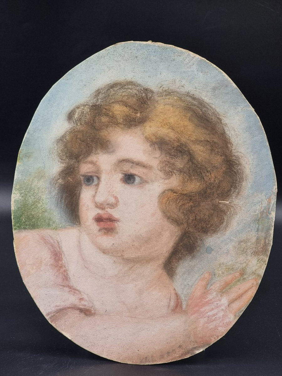 Putto au pastel dans un cadre vénitien du XVIIIe siècle-photo-2