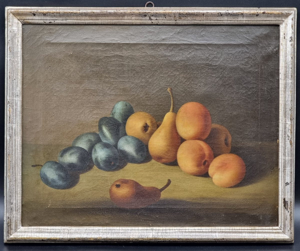 Paire de natures mortes aux fruits dans des cadres argentés, fin XVIIIe – début XIXe siècle-photo-2