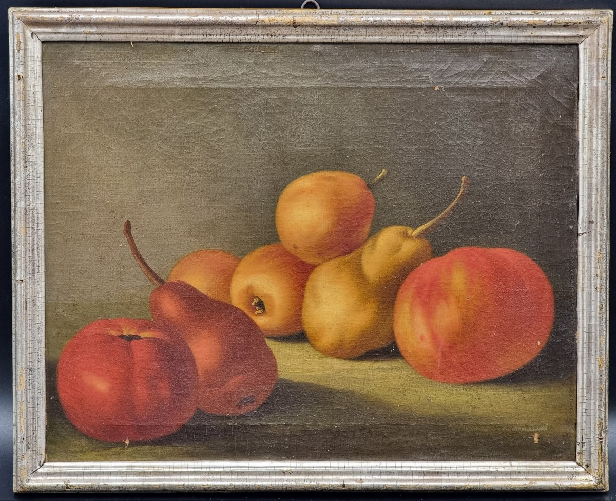 Paire de natures mortes aux fruits dans des cadres argentés, fin XVIIIe – début XIXe siècle