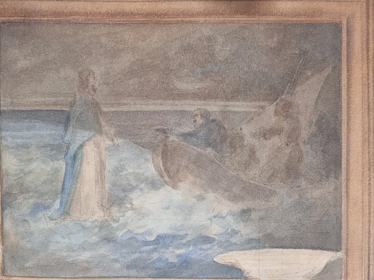 Aquarelle sur papier, signée Giovanni Servi – Scène d’intérieur avec pape en acte d’investiture-photo-6