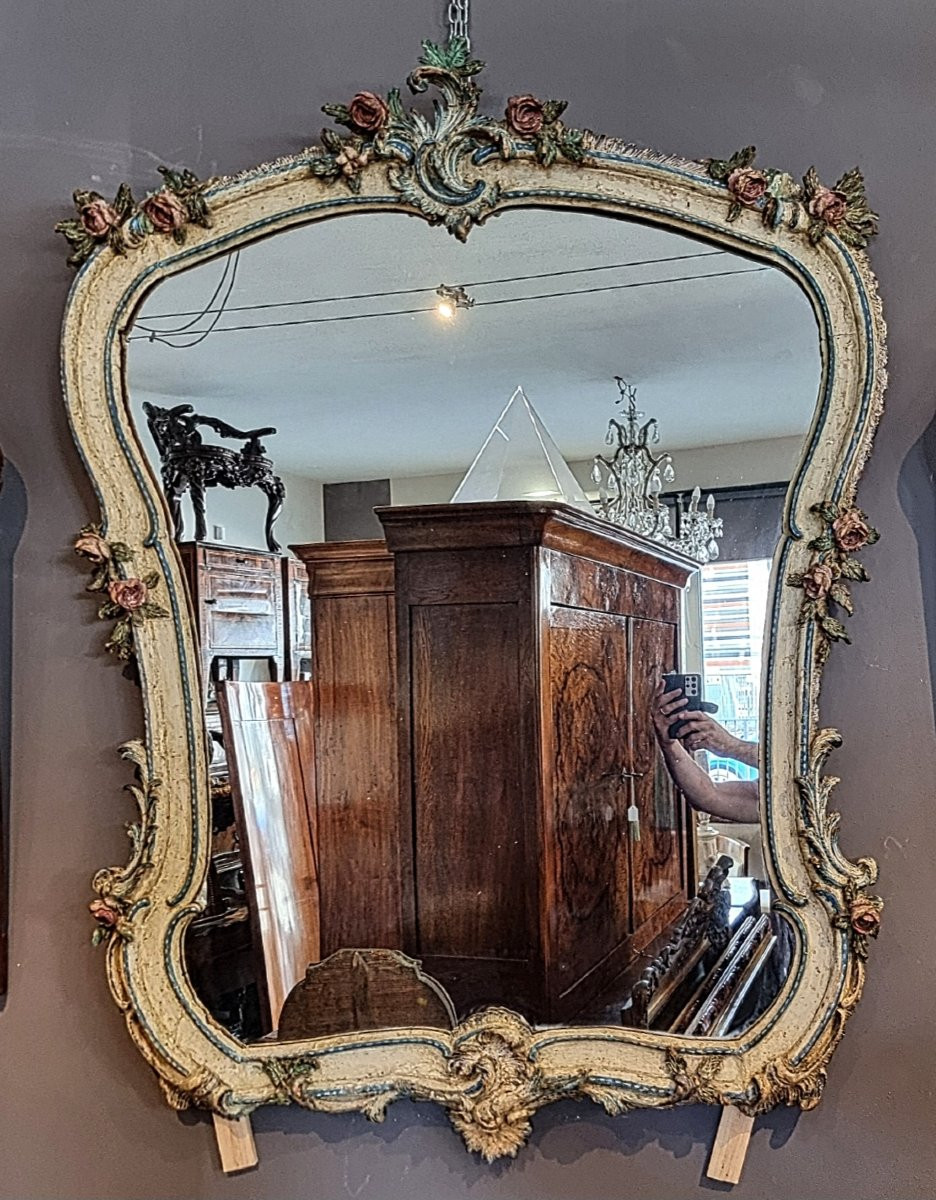 Large Genoese Lacquered Mirror  Genoa, Mid-18th Century-photo-8