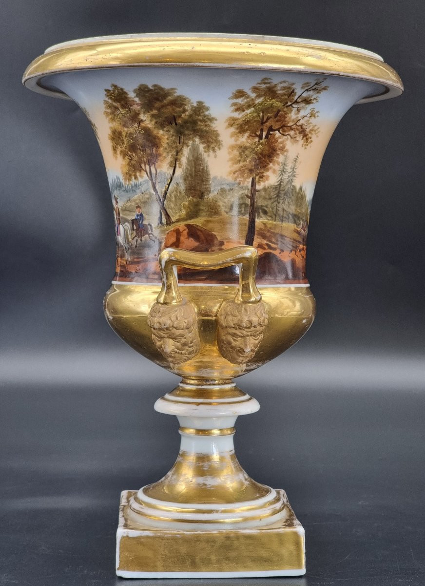 Coupe en porcelaine dorée et peinte à la main avec scènes de chasse, XIXe siècle-photo-3
