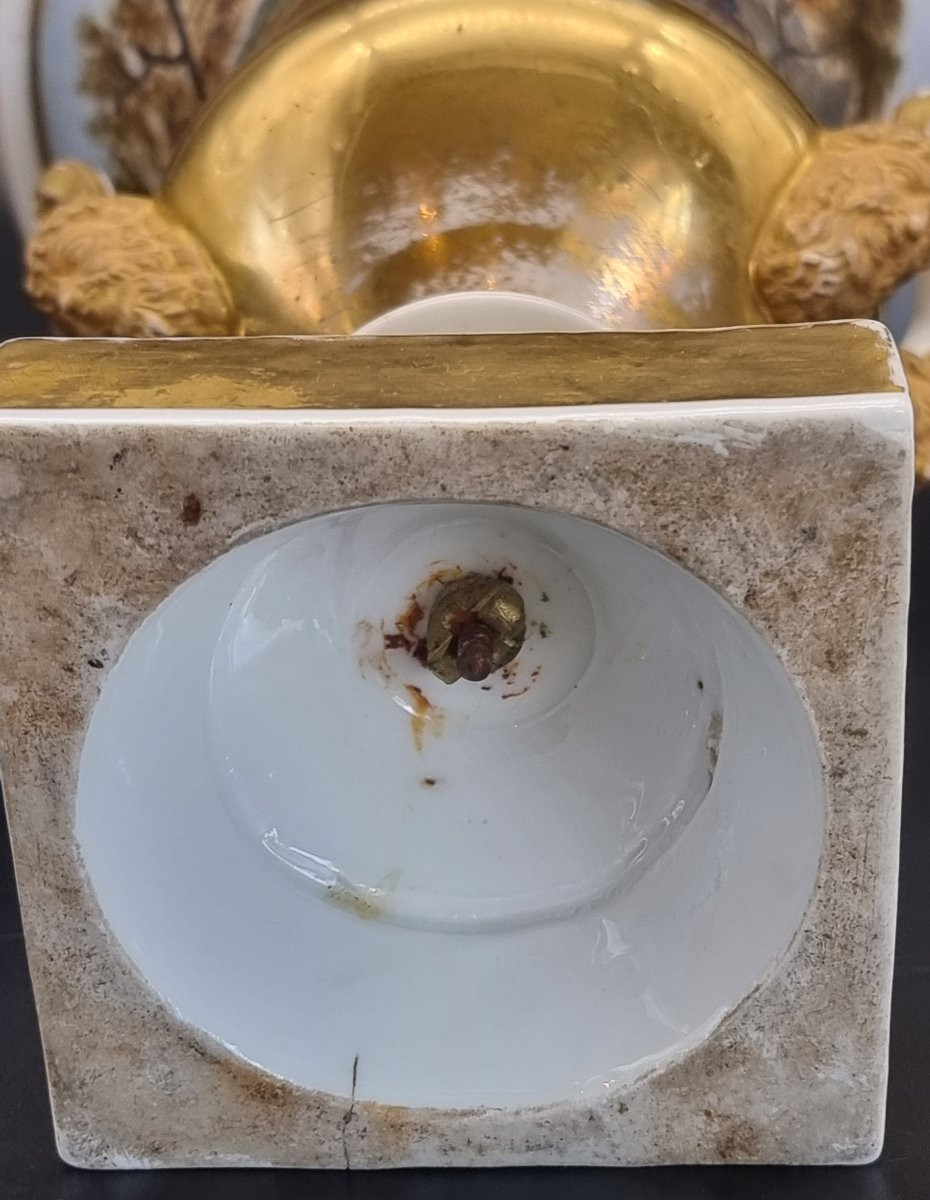 Coupe en porcelaine dorée et peinte à la main avec scènes de chasse, XIXe siècle-photo-4