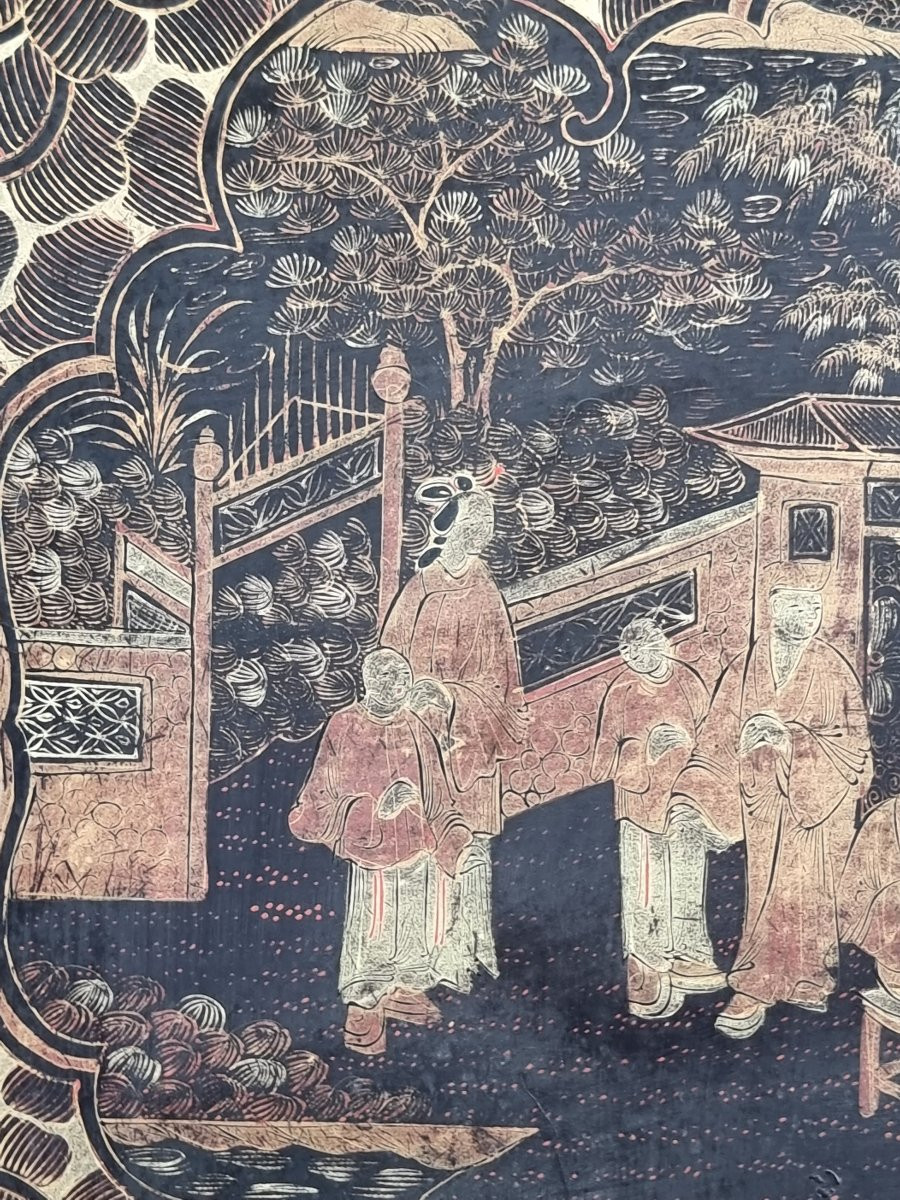 Plateau en laque orientale peint à la main avec scènes de genre, fin XIXe – début XXe siècle-photo-2