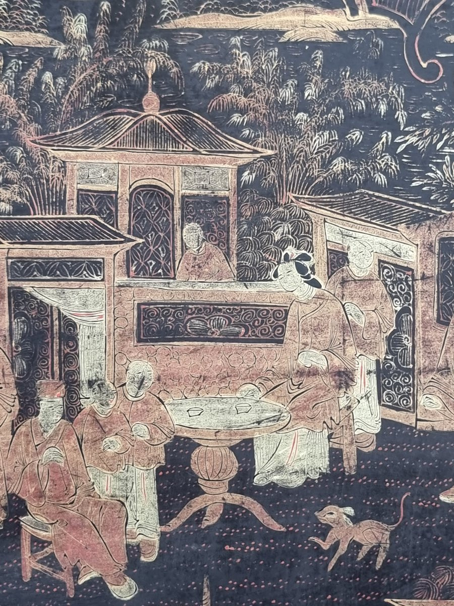 Plateau en laque orientale peint à la main avec scènes de genre, fin XIXe – début XXe siècle-photo-3
