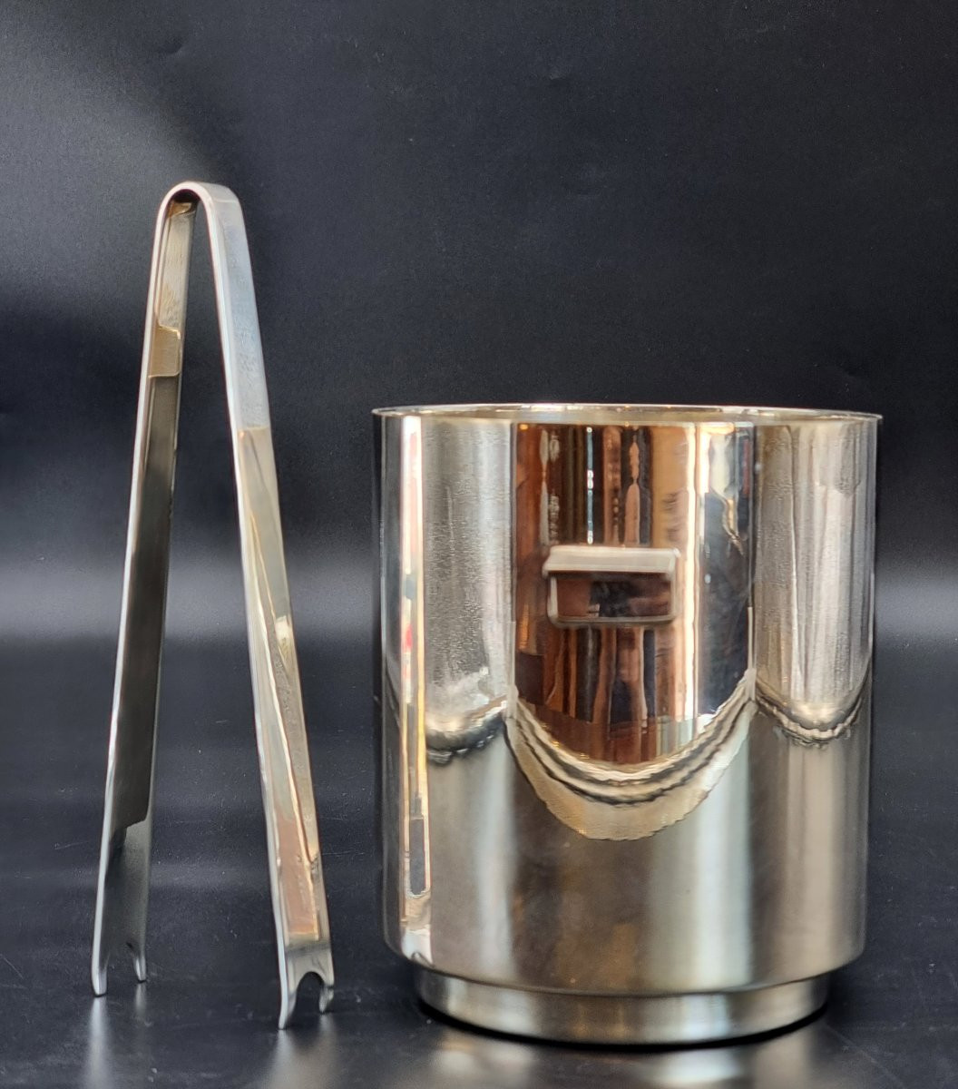 Christofle – Secchiello Portaghiaccio Con Pinza, Francia, Design Anni Sessanta-photo-2