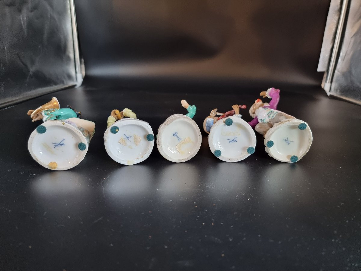Five Porcelain Figurines – Monkey Orchestra (“affenkapelle”) – Meissen, 20th Century-photo-1